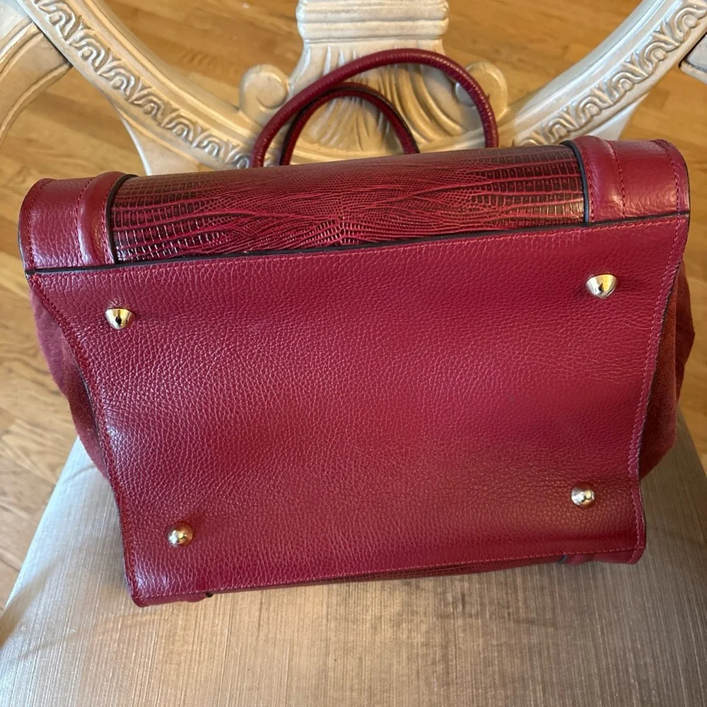 Authentic VALENTINO by Mario Milano Cynthia Red Leather Suede Trapeze Tote Bag